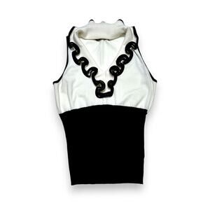 Belldini Black & White Sleeveless Knit Top With Ruffle Neck Size Large
